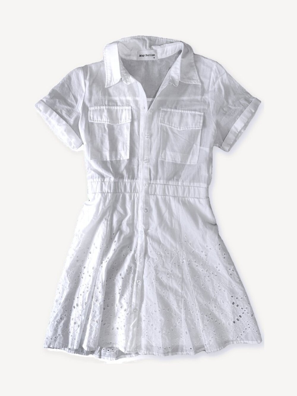 May Berries White Cotton Eyelet Shirt Dress S Button Front Mini